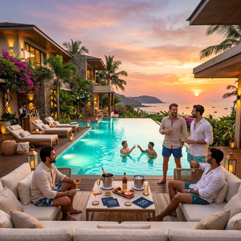 Luxury Bachelor Party pool setup in Goa