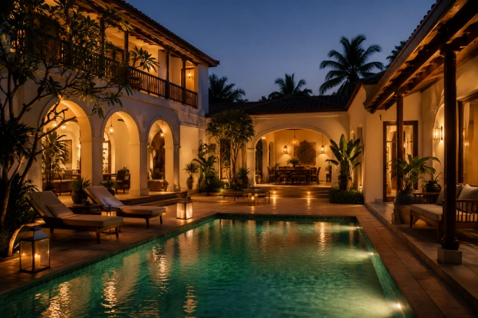 Twilight at a Mediterranean villa