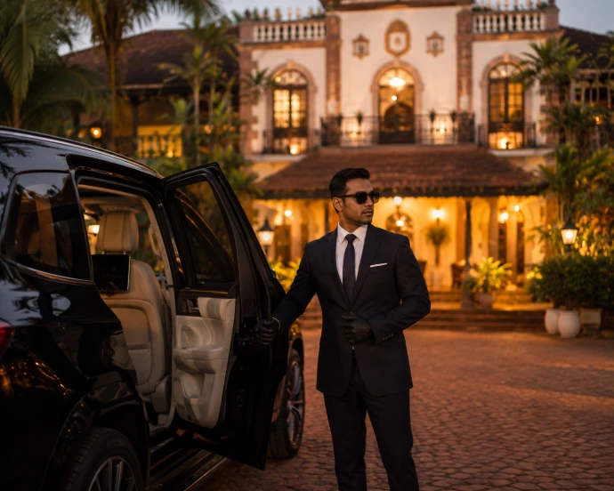 Elegant evening arrival at a luxury villa