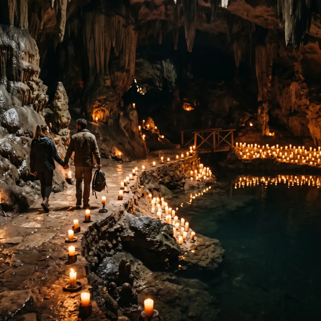 The Cave Descent: Candlelit Cavern Exploration