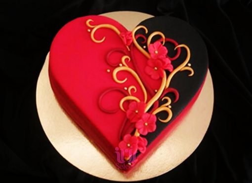Abstract Red and Black Heart Cake