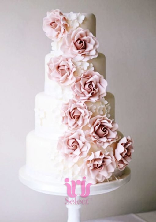 Ascending Pink Roses Wedding Cake