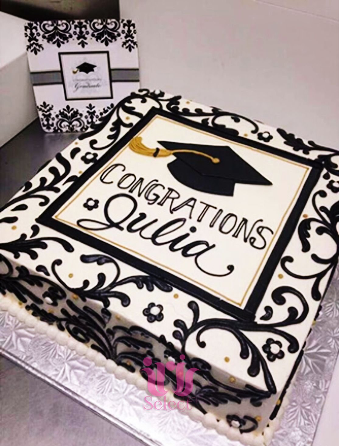 Black and White Celebration Graduation Cake