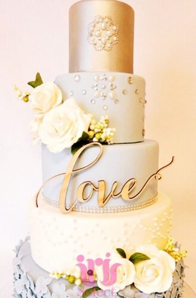 Elegant Ruffled Gold Wedding Cake
