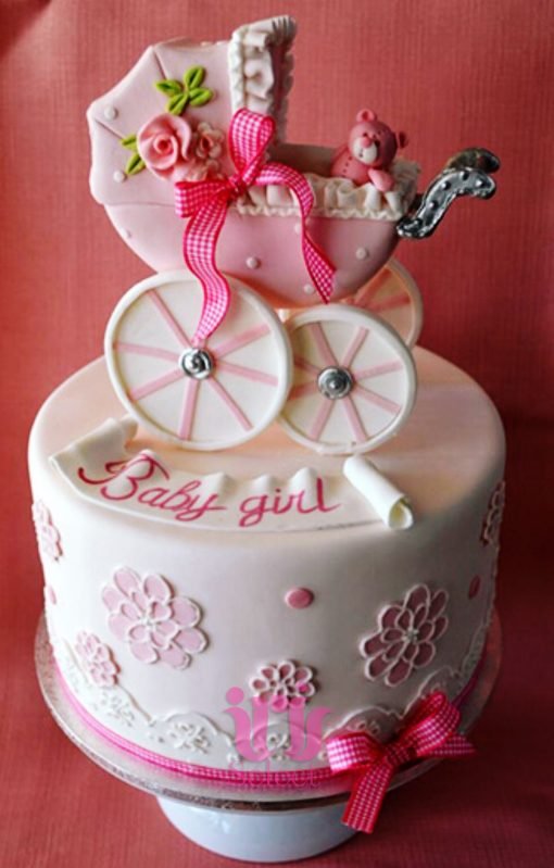 Floral Baby Pink Stroller Cake