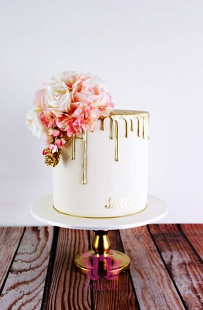 Golden Drip Floral Cake