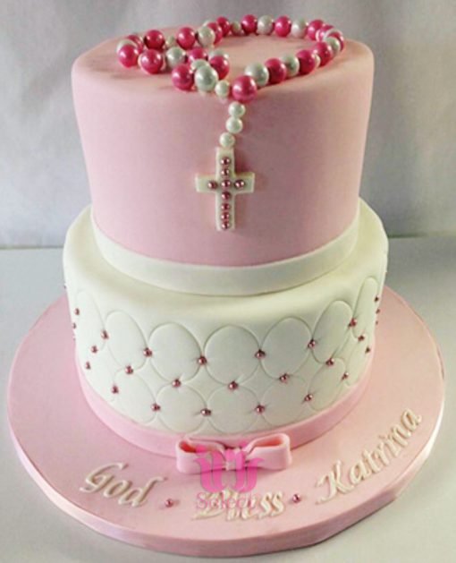 Modern Mint and Pink Tiered Christening Cake