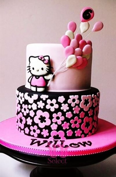 Pink and White Balloons Hello Kitty Cake